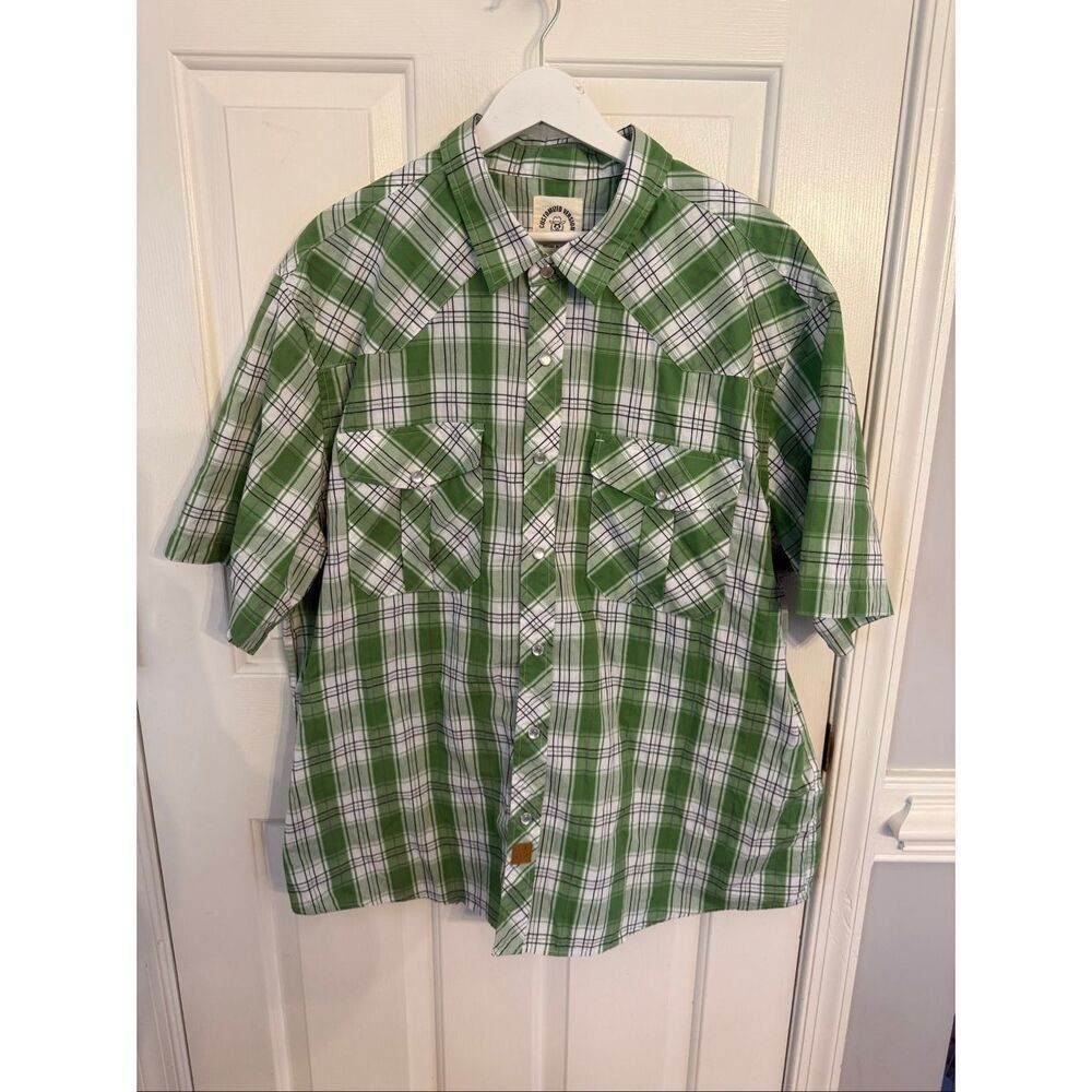 Dubinik Customizer Green Plaid Pearl Snap Short Sleeve Shirt sz 2XL EUC